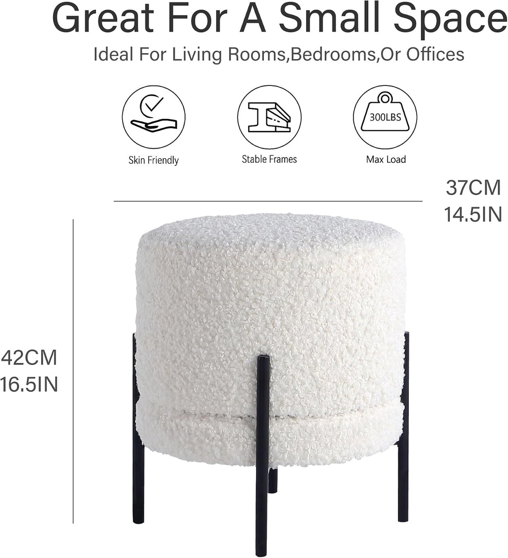 Get Set Style Multifunctional Ottoman with Side Table, Soft Round Footrest Stool,Vanity Stool with Metal Legs, Modern Decorative Furniture Vanity Chair for Makeup Room, Bedroom, Living Room