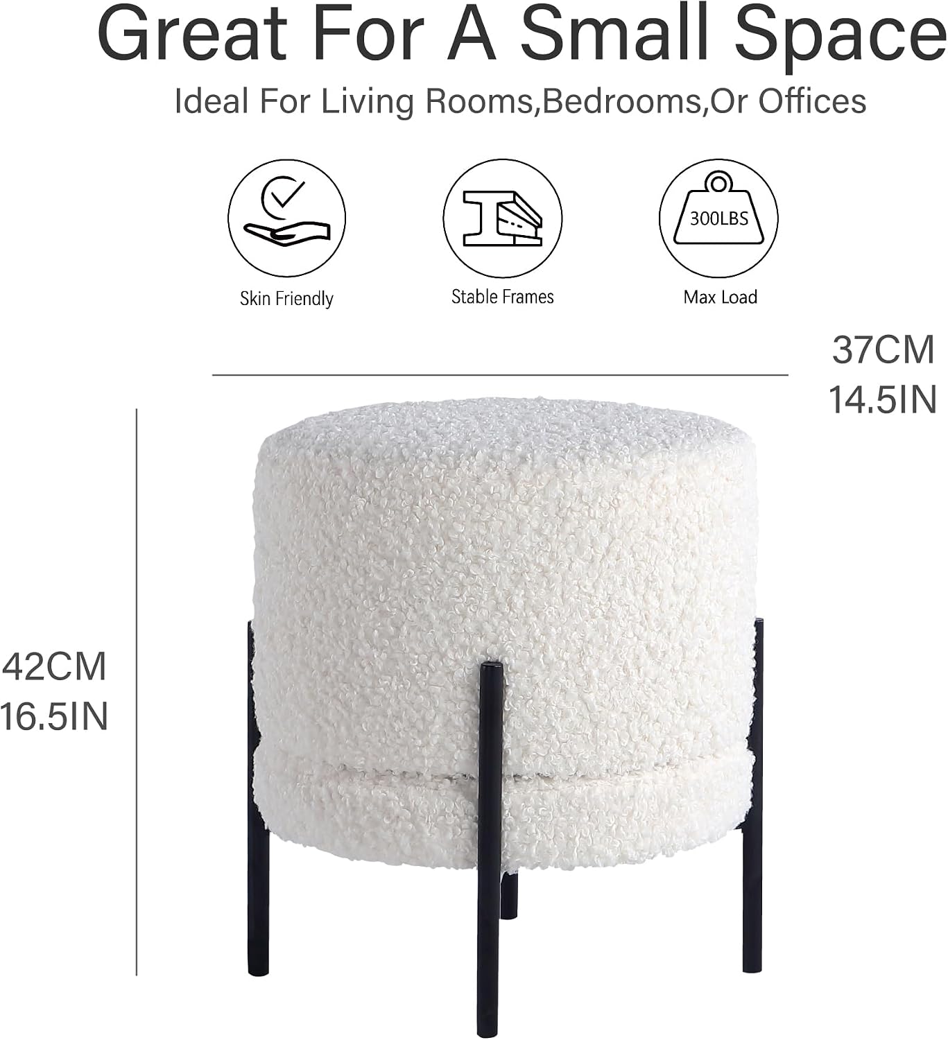 Get Set Style Multifunctional Ottoman with Side Table, Soft Round Footrest Stool,Vanity Stool with Metal Legs, Modern Decorative Furniture Vanity Chair for Makeup Room, Bedroom, Living Room