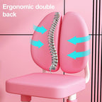 Kids Functional Desk and Chair Set, Height Adjustable Children School Study Table Chair Set with Astronaut Pattern, Ergonomic Desk Chair with Large Writing Board, Bookshelf and Drawer Pink