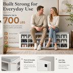 Shoe Storage Bench with Padded Seat, 18-Cubby Shoe Organizer for Entryway, 59.1" Long 700 lb Capacity, for Living Room, Bedroom, Hallway (Whiteboard with Light Gray, Linen, Sponge)