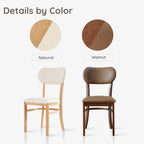 Livinia Tony Dining Chair Set of 2, Solid Malaysian Oak PU Leather Upholstered Cushion Seat, Rounded Back Side Chairs (Natural)