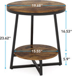 Tribesigns Round End Table Set of 2, 2 Tier Side Table with Storage Shelf, Industrial Nightstand Bedside Table Coffee Accent Table for Living Room Small Space, Rustic Brown