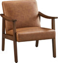 Yaheetech Accent Chair, Mid-Century Armchair with High Back Brown | Faux Leather Chair with Solid Wood Legs, Cozy Reading Leisure Chair for Living Room, Bedroom, Waiting Room