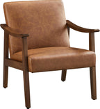 Yaheetech Accent Chair, Mid-Century Armchair with High Back Brown | Faux Leather Chair with Solid Wood Legs, Cozy Reading Leisure Chair for Living Room, Bedroom, Waiting Room