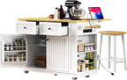 48" Kitchen Island with Drop Leaf, Power Outlet and Wheels | Drop Leaf Extension, Built-In Power Outlet, Rolling Wheels, 48 Inch Width, Kitchen Storage
