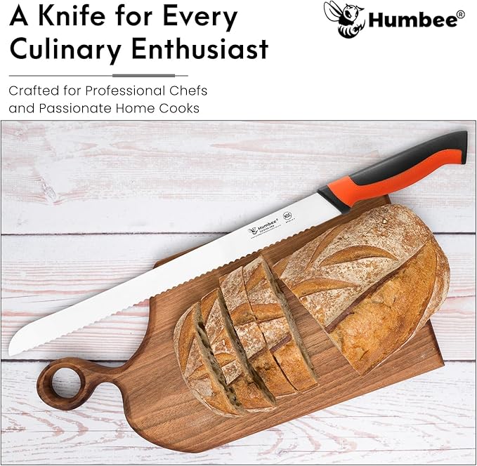 14-Inch Serrated Bread Knife, Premium High Carbon Stainless Steel Blade Knife for Bread with Ergonomic Handle, NSF Certified, DT-30 Series, Orange