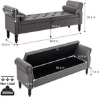 67" End of Bed Storage Bench King Size, Storage Bench for Bedroom, Velvet Bed Bench with Storage Upholstered Tufted Storage Ottoman Bench with Arms for Bedroom, Living Room, Entryway, Dark Grey