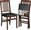 SIMPLEX Folding Wood Dining Chairs, Padded, No Assembly, 2 Pack | Solid rubberwood frames support 400 lb each; PU leather cushions fold to 17 inches for kitchens, apartments or extra seating.