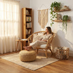 · REDEARTH · Jute Circular Low Pouf Ottoman - Boho Foot Stool - Natural | Jute, 18"x18"x10"; Braided Jute Pouf, Accent Sitting Doubles as Foot Rest; Great for Living Room, Patio, Outdoor, Bedroom