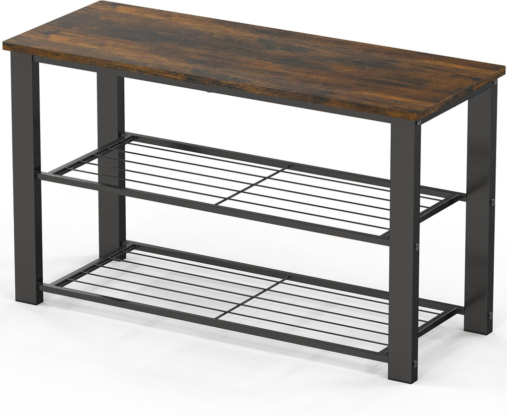 Simple Houseware Wood Top Shoe Storage Bench for Entryway, Rustic Brown