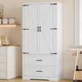 BORNOON Pantry Organizers and Storage Cabinet, 71” Barn Door White Kitchen Cabinet with Drawers and Adjustable Shelf, Tall Pantry for Kitchen, Dining Room, Living Room. Bathroom and Office