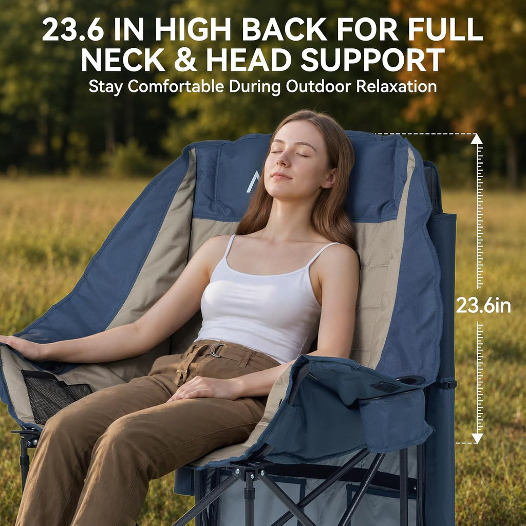 Huskfirm Camping Chair with Canopy Shade, Folding Oversized Beach Chair with Canopy, Heavy Duty Canopy Chair with Cup Holders, Carry Bag, Supports 400 lbs, for Beach, Sports, Fishing, Lawn Blue