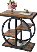 End Tables for Living Room, 4-Tier Narrow Side Table with Storage Space, Wood Slim Sofa Side Table with Geometric Metal Frame, Industrial Skinny Nightstand and Bedside Table, Rustic Brown