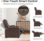 ANJ Power Home Theater Seating, PU Leather Electric Recliner Chair with Adjustable Headrest, Dual Motors Movie Reclining Chairs with LED Lights,USB Port, Cup Holders, Hidden Arm Storage (Brown)