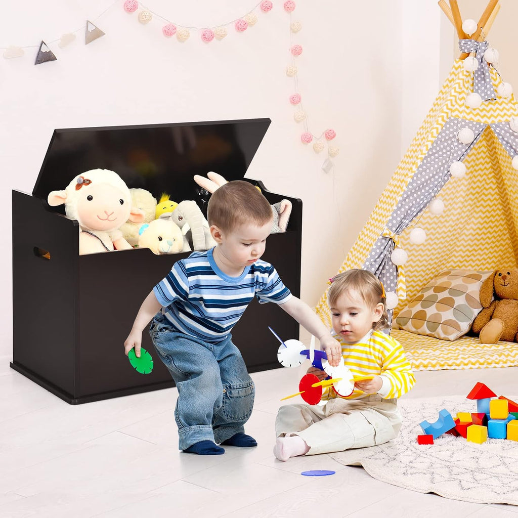 Costzon Modern Espresso Wooden Toy Chest with Bench Seat, Toy Storage Trunk Case, Finger-Pinch Prevention, Lift-Top Foot Rest Seat for Toddler Bedroom Playroom Entry