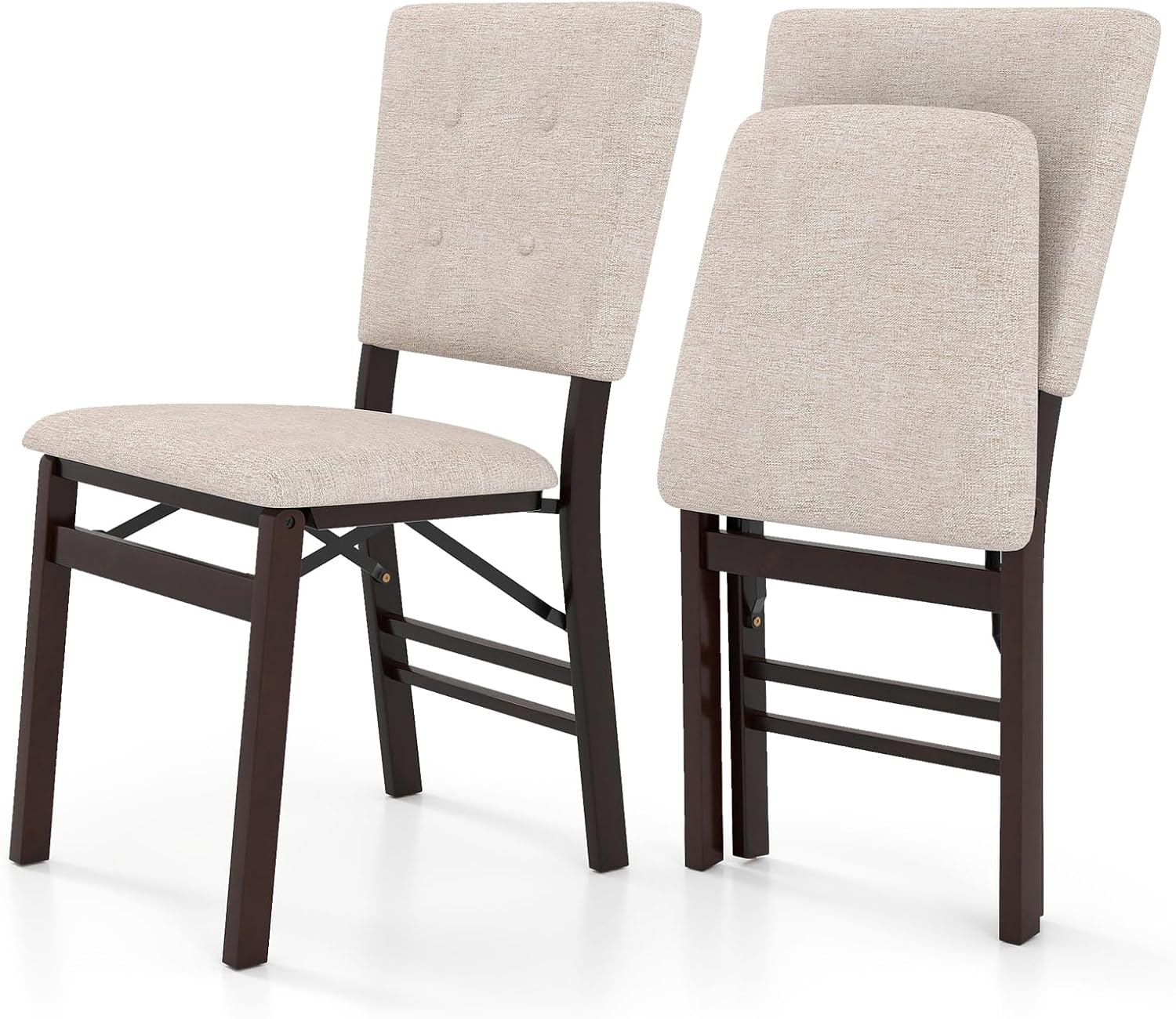Giantex Folding Dining Chairs Set of 2, Armless Kitchen Chair w/Padded Seat & Tilt Backrest, Rubber Wood Legs, Upholstered Accent Side Chairs for Dining Room, Living Room, Restaurant