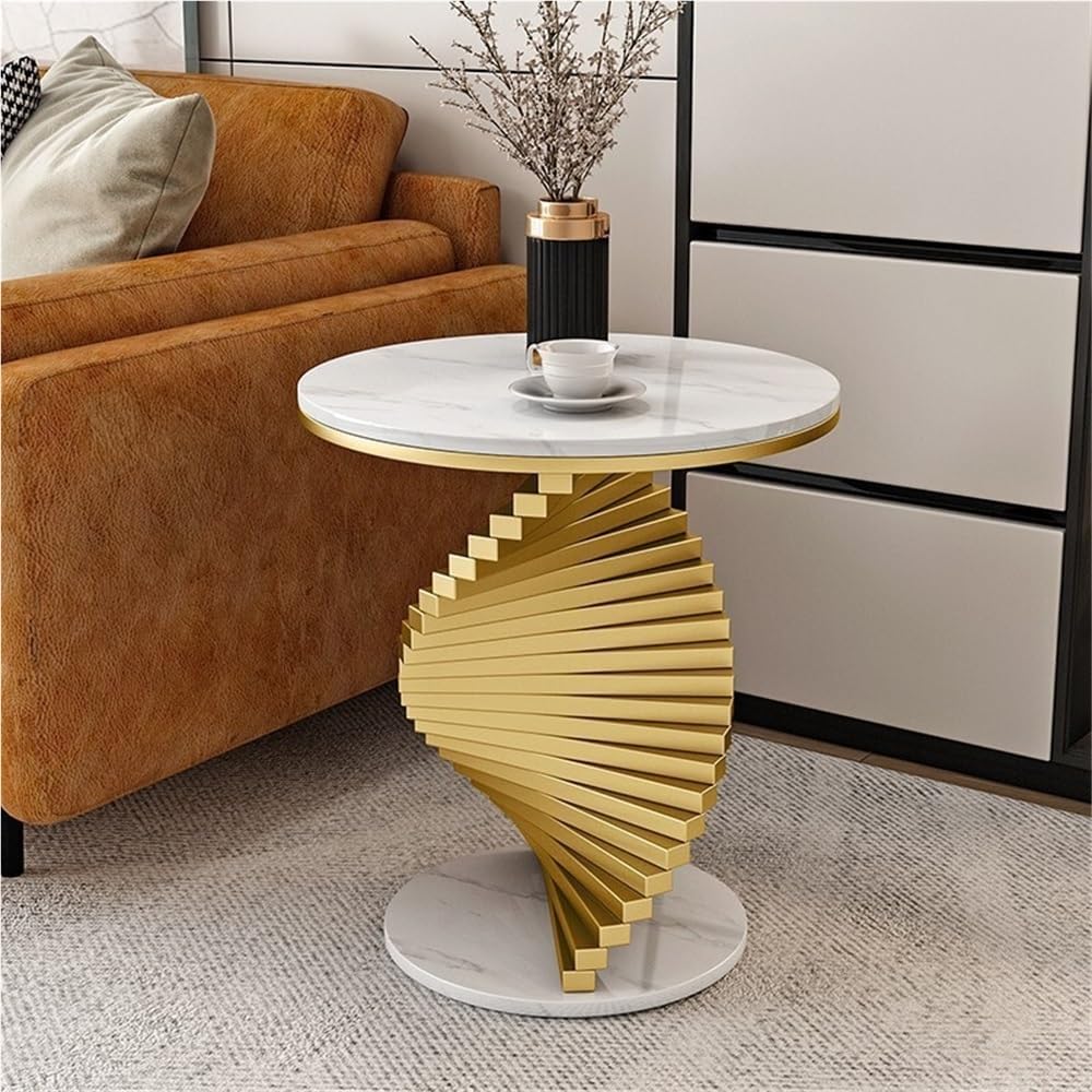 Round Marble Table Coffee Table, Luxury Living Room Side Table, Modern Bedroom Decoration Table, Suitable for Living Room, Bedroom, Study Room(White,19.7x21.7in)