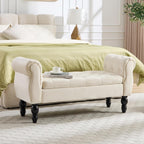 47.6" Storage Bench for End of Bed Bedroom, Velvet Ottoman Bench with Arms and Wood Legs, Upholstered Tufted Button Entryway Bench with Storage, Window Sitting Bench for Living Room, Cream