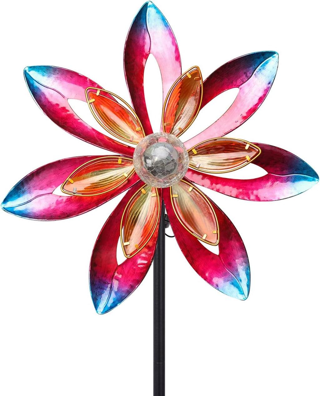 MUMTOP Wind Spinner Outdoor Large, 62 Inch Metal LED Solar Wind Sculptures Windmill for Yard Art, Garden Decor