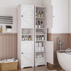 Viaozutis Tall Bathroom Storage Cabinet, Slim Freestanding Cabinet with Adjustable Shelves, Vertical Storage Organizer for Small Bathrooms, Toilet Paper & Daily Essentials Storage（White）