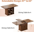 Extendable Dining Table for 4–6, 47″–63″ Rectangular Kitchen Table with Storage, Mid Century Modern Expandable Dinner Table for Dining Room,Kitchen