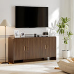 ONBRILL 60" Sideboard Buffet Cabinet with Storage, Curved Design Farmhouse Modern Coffee Bar Cabinet with 4 Doors & Adjustable Shelves for Living Room, Kitchen, Hallway, Walnut