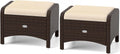 RELAX4LIFE Wicker Outdoor Ottomans for Patio - Set of 2 Rattan Footstools w/Removable Cushions, Multipurpose Outside Foot Rest, Side Table & Additional Seating for Porch Garden Backyard (Beige)