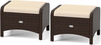 RELAX4LIFE Wicker Outdoor Ottomans for Patio - Set of 2 Rattan Footstools w/Removable Cushions, Multipurpose Outside Foot Rest, Side Table & Additional Seating for Porch Garden Backyard (Beige)