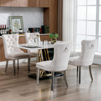 ODUSE-DAILY Velvet Dining Chairs Set of 8, Kitchen & Dining Room Chairs Set of 8, Tufted Dining Chairs, Velvet Upholstered, Chrome Metal Legs (Beige, 8Pcs)