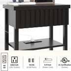 3imothrix Narrow End Table with Charging Station, Fluted Side Table with Drawer for Small Space, Modern Nightstand with Storage Shelves for Living Room Bedroom, Black