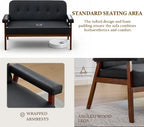 50”W Black Leather Small Office Couch, Loveseat Sofa with Wooden Arms