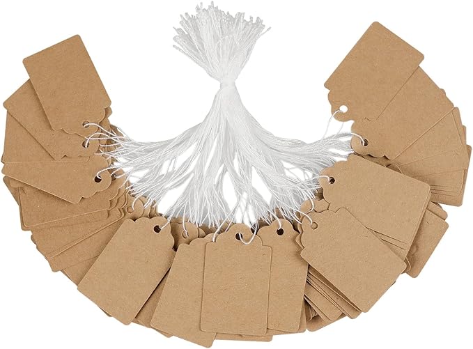 Uniclife 200 Pcs Writable Brown Kraft Paper Tags, 1.8" x 1.05" - Price Display Labels for Clothing, Jewelry, Merchandise
