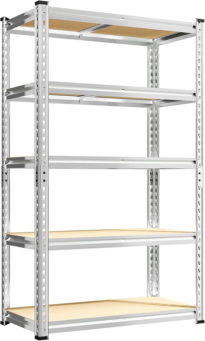REIBII Storage Shelves 2020LBS Garage Shelving Heavy Duty 5 Tier Metal Shelving Adjustable Pantry Shelves for Kitchen Warehouse Basement 28" W x 12" D x 59.8" H, Silver