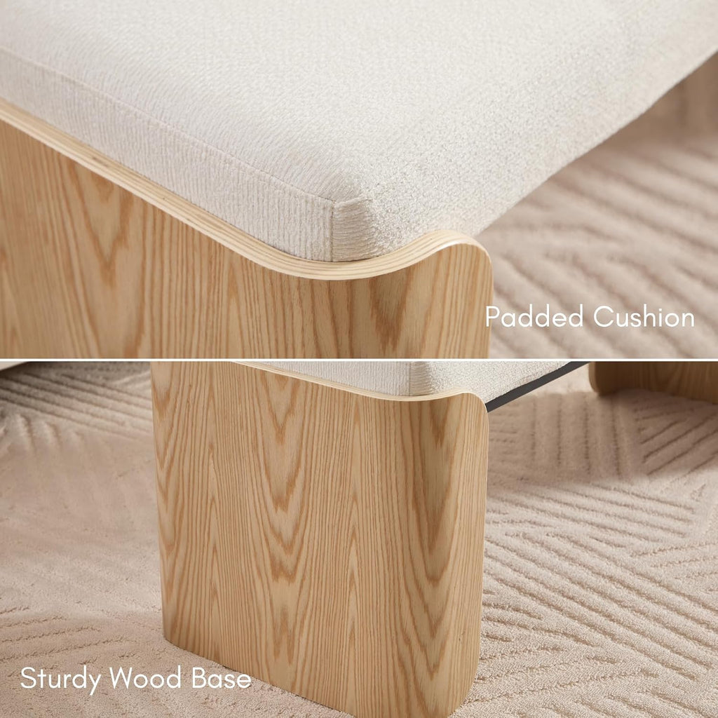 DUOMAY Modern White Chenille Bedroom Bench, 49" Wide Long Entryway Bench with Solid Wood Legs Upholstered Dining Bench Ottoman for Living Room Indoor