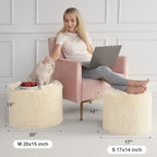 Hansleep Round Pouf Ottoman Foot Rest, Footstool, 17 x 14 Inch, Beige | High-Density One-Piece Foam, Firm & Stable, for Couch, Bedroom, Living Room, Mechine Washable Cover