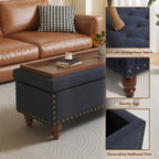 42'' End of Bed Storage Bench with Dual-Surface Lid, Upholstered Ottoman with Hidden Storage, Chenille Bench Seating with Wood Panel Seat for Entryway,Living Room,Bedroom-Blue