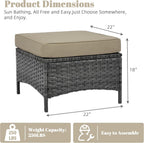 Set of 2 Outdoor Patio Ottomans, All-Weather PE Rattan Wicker Furniture for Backyard Porch Deck Poolside, Sturdy Steel Frame, Khaki