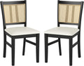 Giantex Rattan Dining Chairs Set of 2, Farmhouse Fabric Upholstered Kitchen Chairs with Rubber Wood Legs, Padded Seat, Cane Back, Country Armless Side Chair for Dining Living Room Restaurant