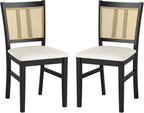 Giantex Rattan Dining Chairs Set of 2, Farmhouse Fabric Upholstered Kitchen Chairs with Rubber Wood Legs, Padded Seat, Cane Back, Country Armless Side Chair for Dining Living Room Restaurant