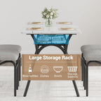 5-Piece Dining Table Set for 4, Modern Kitchen Table with 4 Boucle Chairs, Rectangular Dining Table with Storage Shelf & Marble Tabletop, Beige Home Dining Furniture for Small Space, Black+Beige