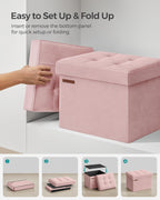 SONGMICS Storage Ottoman, Foldable Small Ottoman Foot Rest, 12.2 x 16.1 Inches Foot Stool, Load up to 286 lb, for Living Room, Bedroom, Dorm, Jelly Pink ULSF200R01