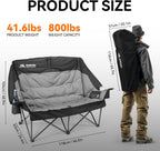 Huskfirm High Back Double Camping Chair 2 Person Camping Chair Low Seat Loveseat Camping Chair Fully Padded Oversized Camping Couch for Adults - Supports 650 LBS with Cup Holders Carry Bag - Black