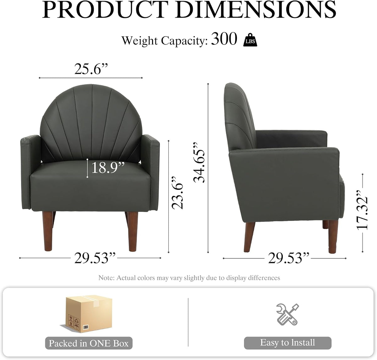 Modern Upholstered Single Sofa Chair，PU Leather Armchair Vanity Chair Shell Back Accent Chair with High Resilience Foam Cushion, Spacious Seating Reading Chair for Living Room Bedroom (Sage Green)
