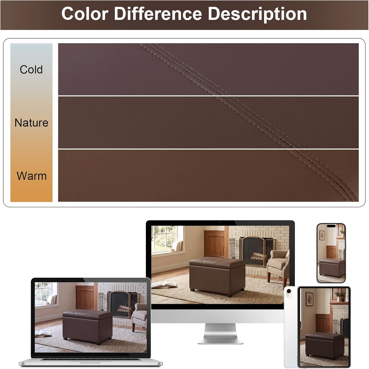 Joveco 24" Leather Storage Ottoman Bench, Rectangle Foot Rest Stool for Living Room, Bedroom, Entryway, Brown