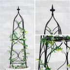 Obelisk Trellis for Garden - 38.3" x 10.03" Durable Metal Climbing Support for Roses, Vines & Flowers | Elegant Black Design with Decorative Top & Hollow Sides