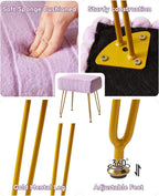 IBUYKE Makeup Vanity Stool, Velvet Rectangular Footrest, Purple LG-51V | Ottoman Side Dressing Table Seat Pouf Couch chair Golden Steel Legs