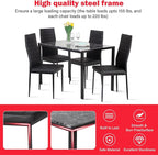 PayLessHere Dining Table and Chairs Set, Modern Rectangular Marble Table top with 4 Chairs PU Leather for Dining Room and Kitchen, Black Marble