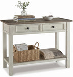 Signature Design by Ashley Bolanburg Farmhouse Sofa Console Table, White | Two-tone wood console, 22-inch deep storage, 2 smooth drawers, Made of veneers, wood and engineered wood