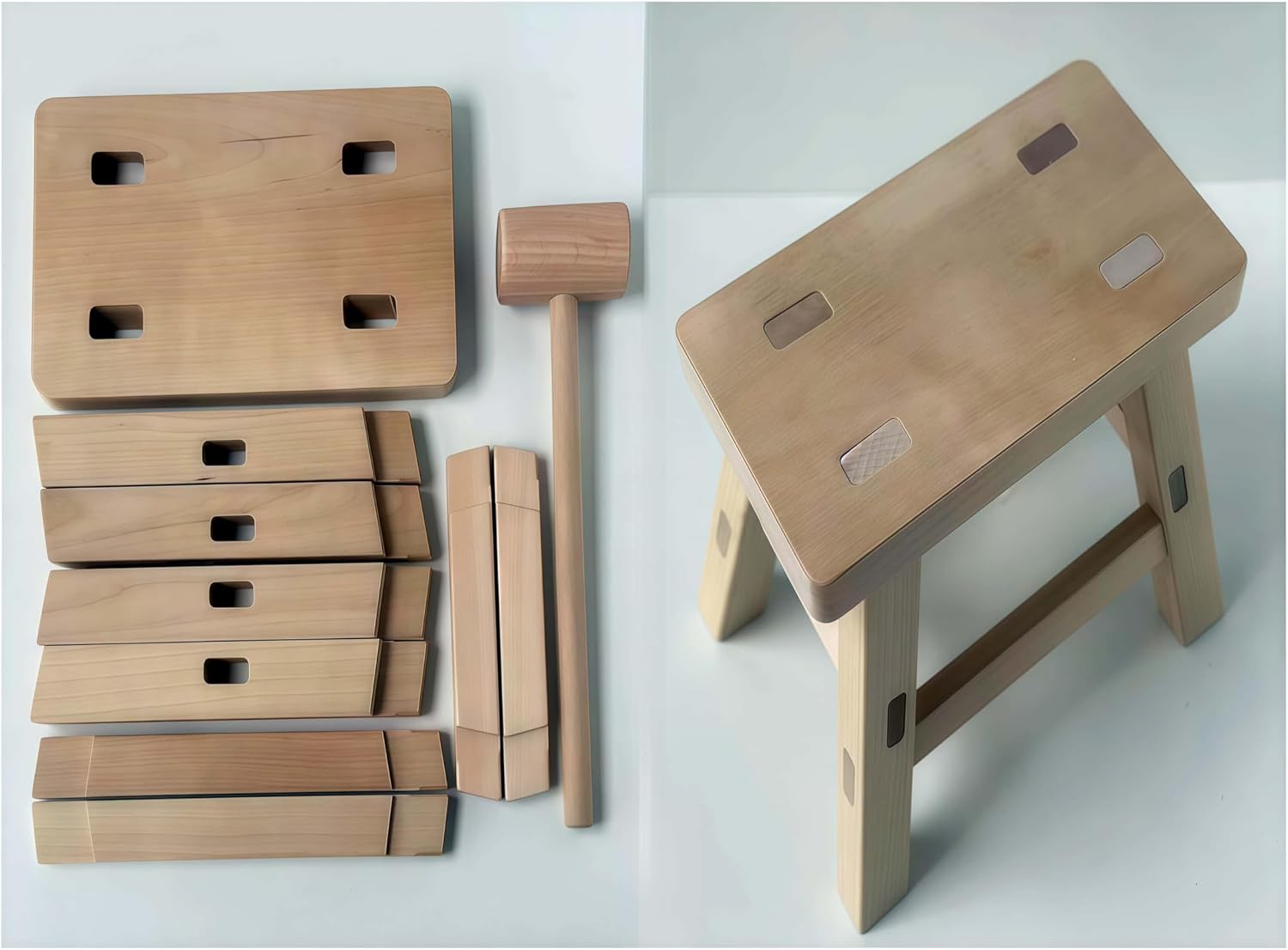 DIY Wooden Stool Kit, Mortise and Tenon Construction, 9.4 x 5.1 x 7.9 inches, Natural Birch Tree