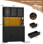 Unikito 71" Tall Pantry Cabinet with Charging Station & LED Lights, Black | Kitchen Pantry Storage Cabinet,Farmhouse Freestanding Microwave Stand Coffee Bar Hutch, Drawers, DIY Pegboard, Dining Room
